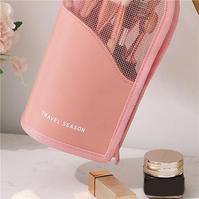 Portable Women Makeup Brush Travel Stand Up Case Multifunctional Mesh Makeup Organizer Zipper Cosmetic Bag