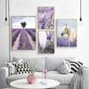Purple Lavender Flower Scenery Picture Canvas Painting Wall Art Modern Grass Plant Poster and Print for Home Interior Room Decor