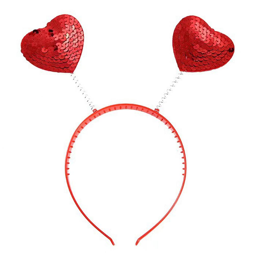 Valentines Day Cute Love Heart Headband Sequins Love Head Bopper Hair Hoop for Party Props Holiday Costume Accessory