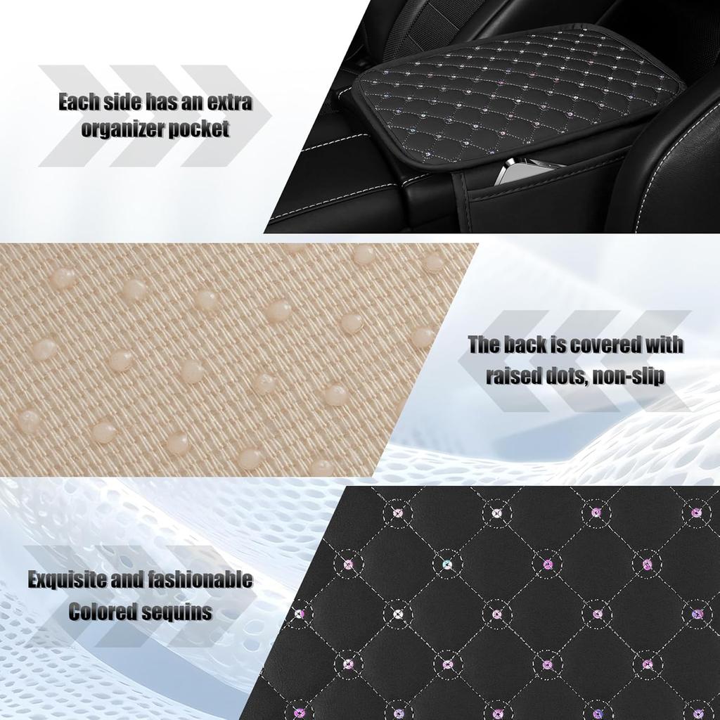 SINGARO Bling Center Console Arm Rest Cover For Car, Middle Console Armrest Storage Box Cover, Interior Bling Car Accessories For Women And Man Gifts