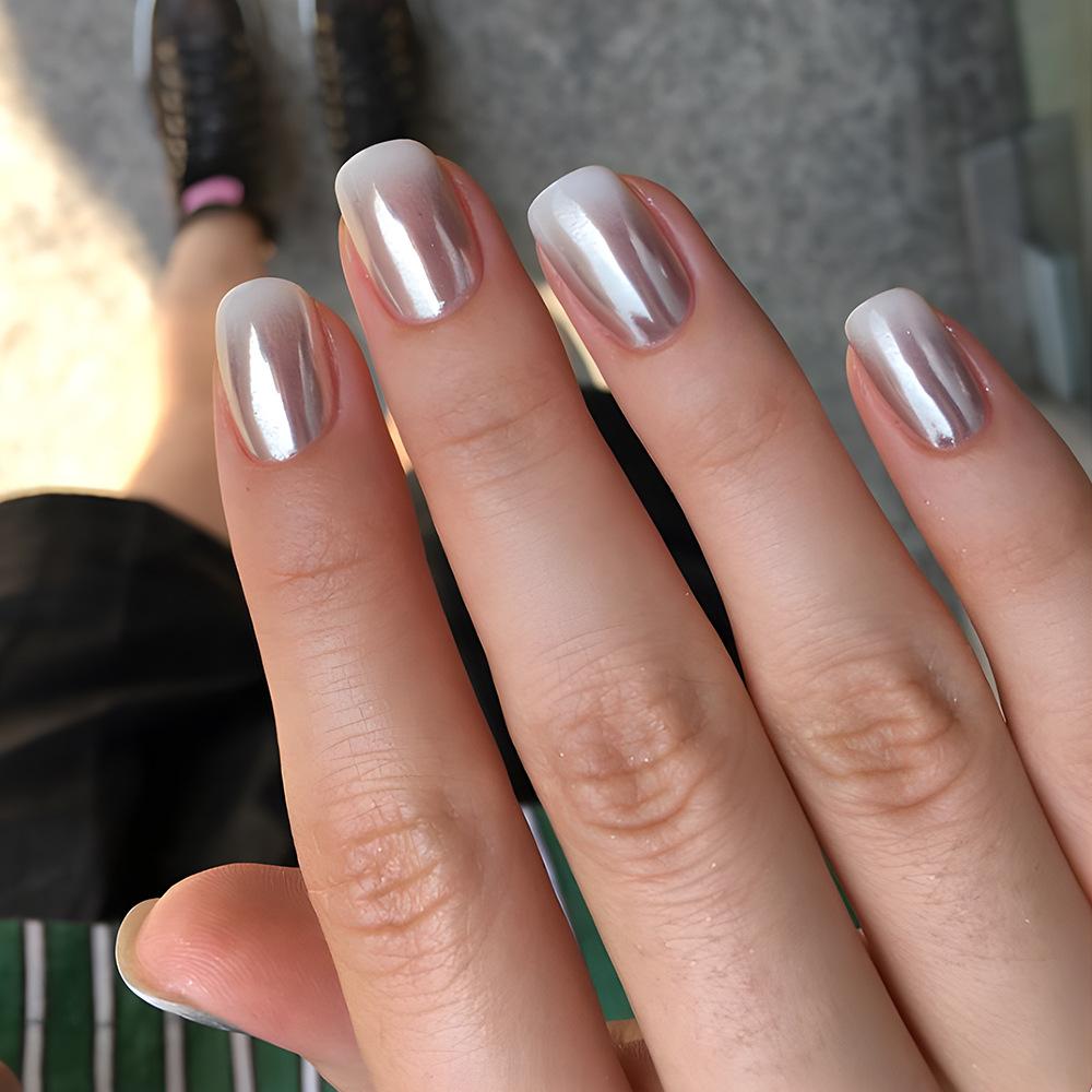 24 pz/set Quick Nails Glitter Bianco Gradiente Nail Art French Unghie Indossabili Adesivi per Unghie Rimovibili Impermeabili Unghie Finte
