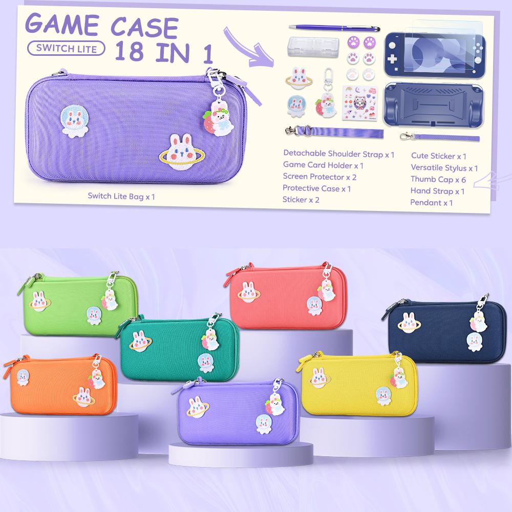 Switch Lite Purple Bag with a Shoulder Strap 17 in 1 Switch Lite Case Portable Gaming Storage Bag for Nintendo Switch Lite
