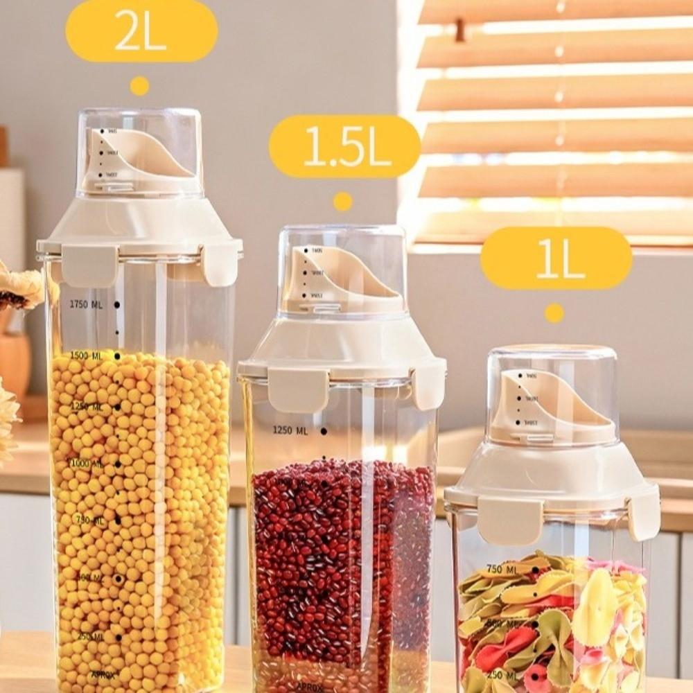 Transparenter, versiegelter Behälter mit Messbecher, feuchtigkeitsdicht, Getreidelagerbehälter, auslaufsicherer Lebensmittelvorratsbehälter, zur Aufbewahrung von Getreide in der Küche