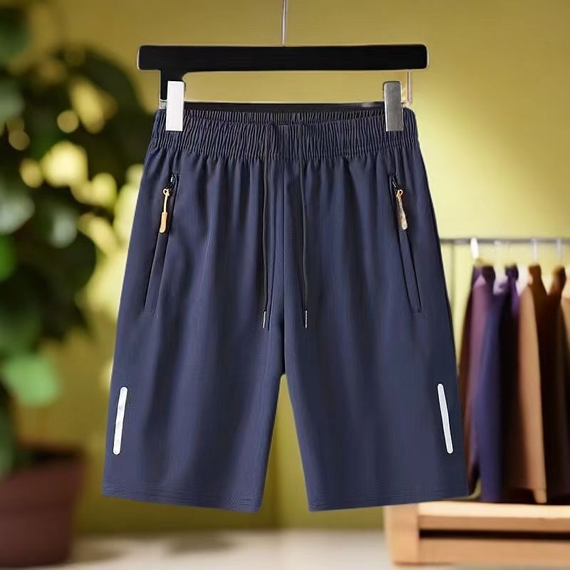 Men's Summer Ultra-thin Ice Silk Beach Casual Shorts Jogging Sport Quick Dry Male Zipper Loose Gym Sports Short Pants Sweatpant
