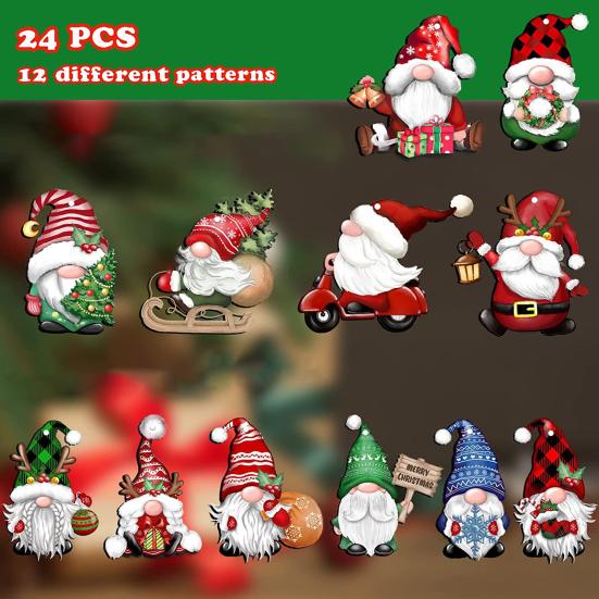 24 ks Přívěsků s trpaslíky se šňůrkou, neblednoucí, veselé vánoční trpasličí dekorace na dárky