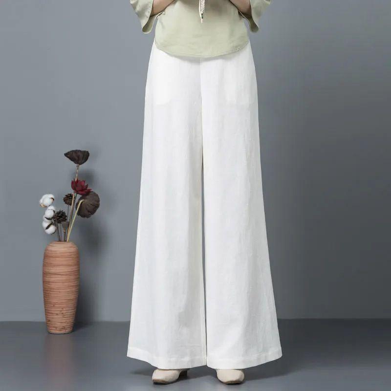 WTEMPO Cotton Linen Wide-leg Pants High Waist Drape Women's Summer Thin Casual Loose Straight-leg Pants Literary Linen Trousers