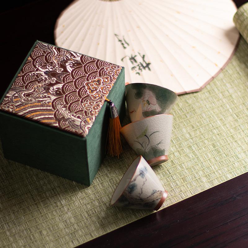Hand-painted Ge Kiln Host Porcelana Cup Handmade Ceramic Tea Cup Single Sample Tea Cup Open Piece with Gift Box Kung Fu Tea Set