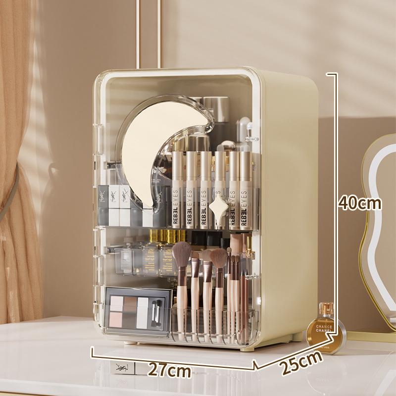

Transparent Cosmetic Organizer: Dustproof Skincare and Lipstick Shelf for Dressing Table. As shown