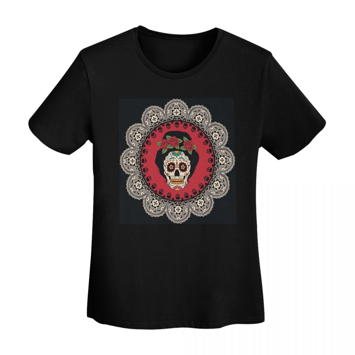 

Mexican Skull Women TShirt Women Short Sleeve T Shirts Crew Neck Clothing Cotton Summer Tees Streetwear 4XL