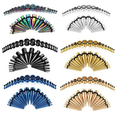 Acier Inoxydable Cône Pointu Set Écarteur d'Oreille Corne Unique 36pcs Multicolore Écarteur d'Oreille Auriculaire Bijou de Piercing