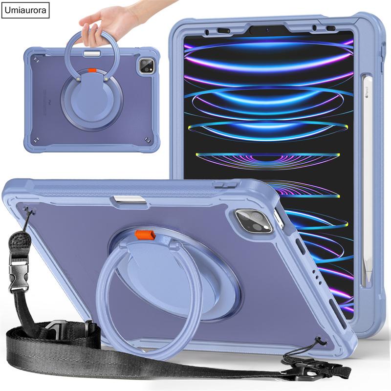 For IPad Mini 7 Air 6 5 4 10.9 Pro 11 12.9 13 Inch M4 Tablet Case Rotation Hand Ring Shoulder Strap Stand Shockproof Cover Funda