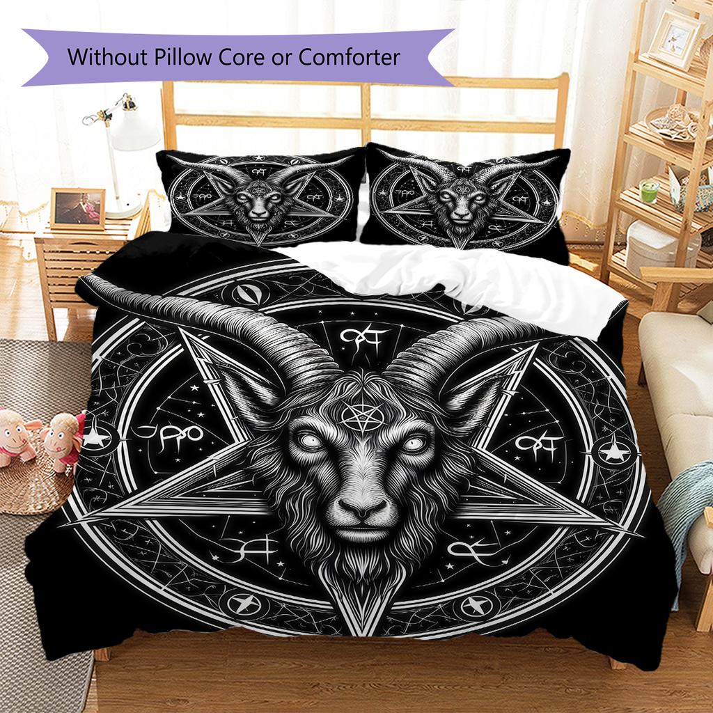 Bettwäsche mit Satansymbol-Muster, Steppbett-Set Bettbezug Kissenbezug Heim-Geburtstagsgeschenk (1 Bettbezug + 2 Kissenbezüge, ohne Füllung)
