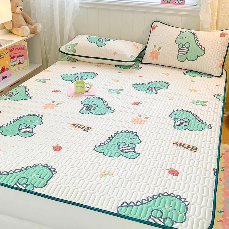 Naturlig Lateks Tykk Sommer Madrass for Seng Høykvalitets Kjølig Følelse Rayon Sengbeskytter og Putetrekk Is Silke Laken Sett Kjølende