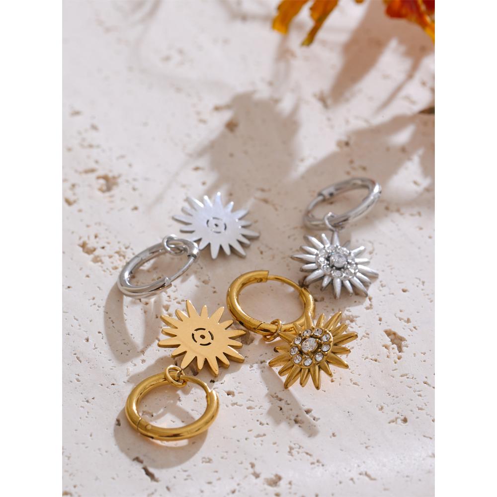 Eetit Exquisite Inlaid Zirconia Sun Drop Hoop Earrings for Women Stainless Steel Delicate Daily Jewelry Hypoallergenic