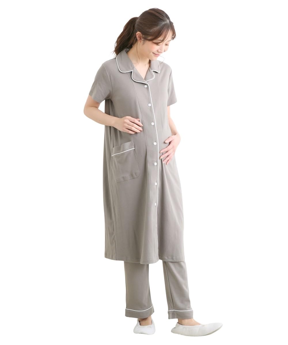 

Nissen Maternity Pajamas Set Short Sleeve Front Button Nursing Loungewear Summer Womens Pre and Postpartum Sleepwear Greige Size 5L