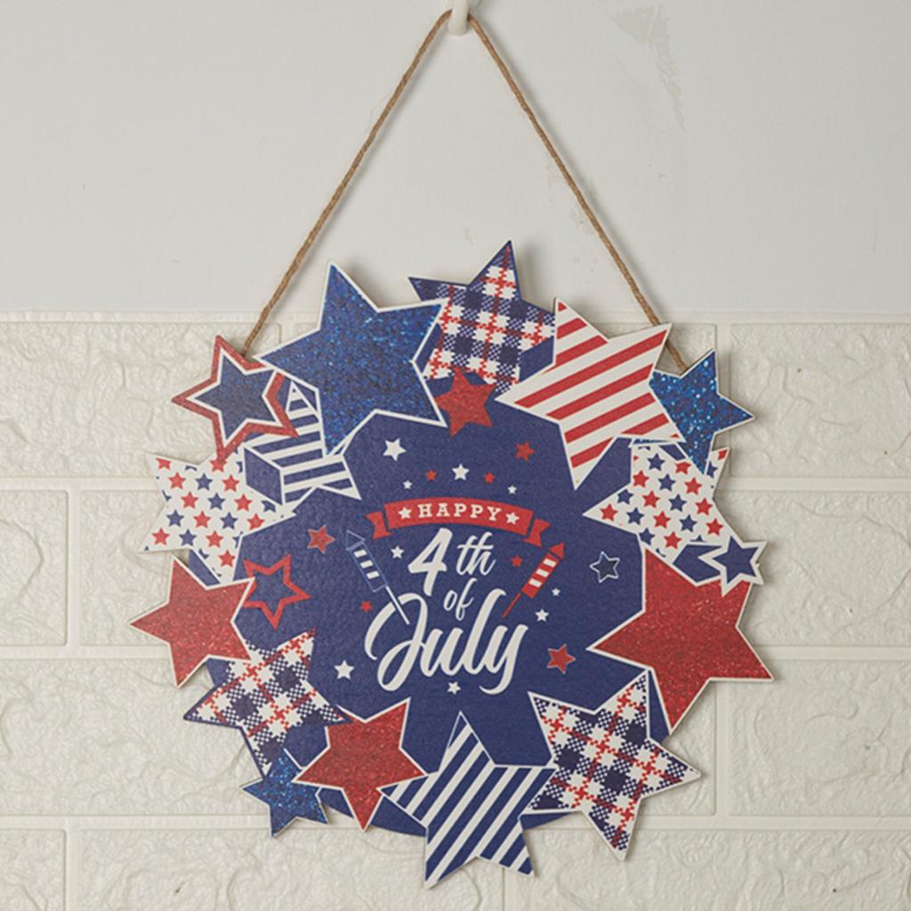 Independence Day Wooden Sign Decoration Creative Wooden Wreath Log Sign Party Decoration Pendant