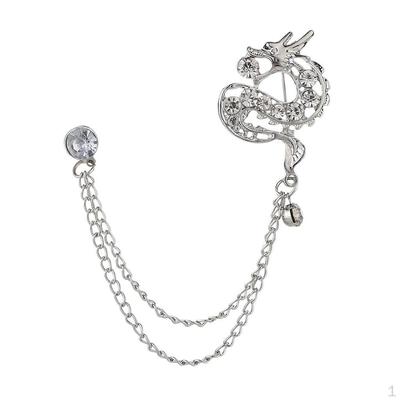 Diamnate Dragon Brosche Kette, Strass mit Schichtkette Quasten Anstecknadel Mantel Anzug,