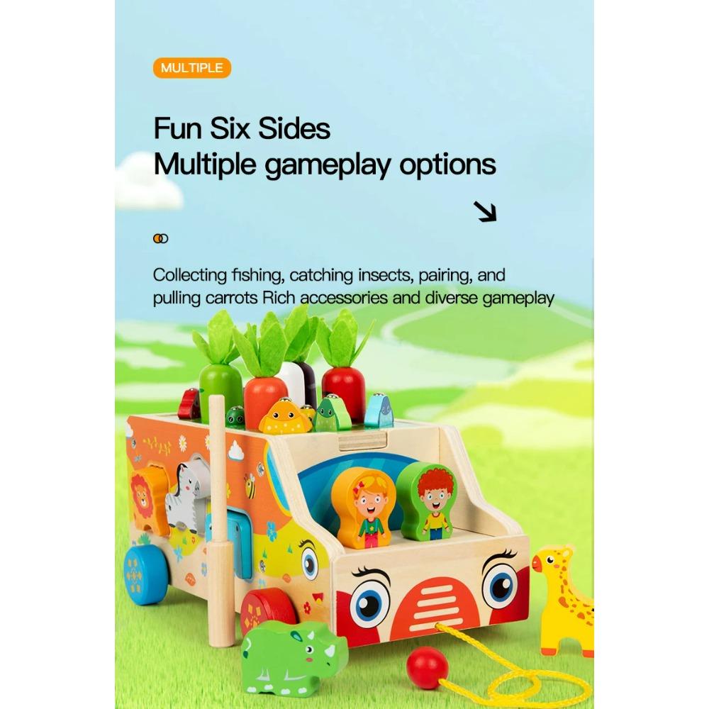 Children's Wooden Multi Functional Animal Shape Matching Toy Puzzle Pulling Carrot Game Baby Fishing Cart Building Blocks