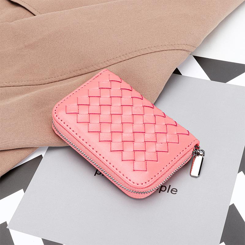 Genuine leather short small card bag 2025 new women's sheepskin hand-woven fashion card cover multi-card change bag women