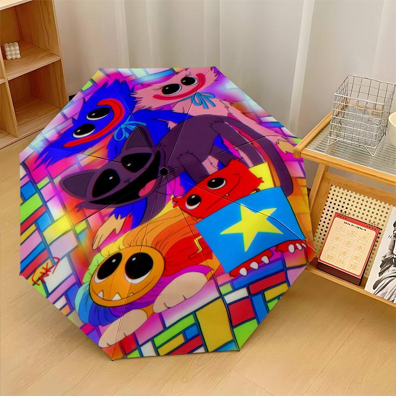 Poppy Playtime Print 8?Ribben Automatische Paraplu Windbestendig Lichtgewicht Opvouwbare Paraplu Voor Buitenreizen