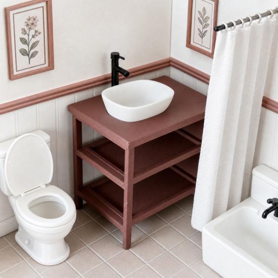 Lavandino per Casa delle Bambole, Mobili in Miniatura Scala 1/12, Set Lavandino Mini da Bagno con Scaffale, Accessori per Casa delle Bambole
