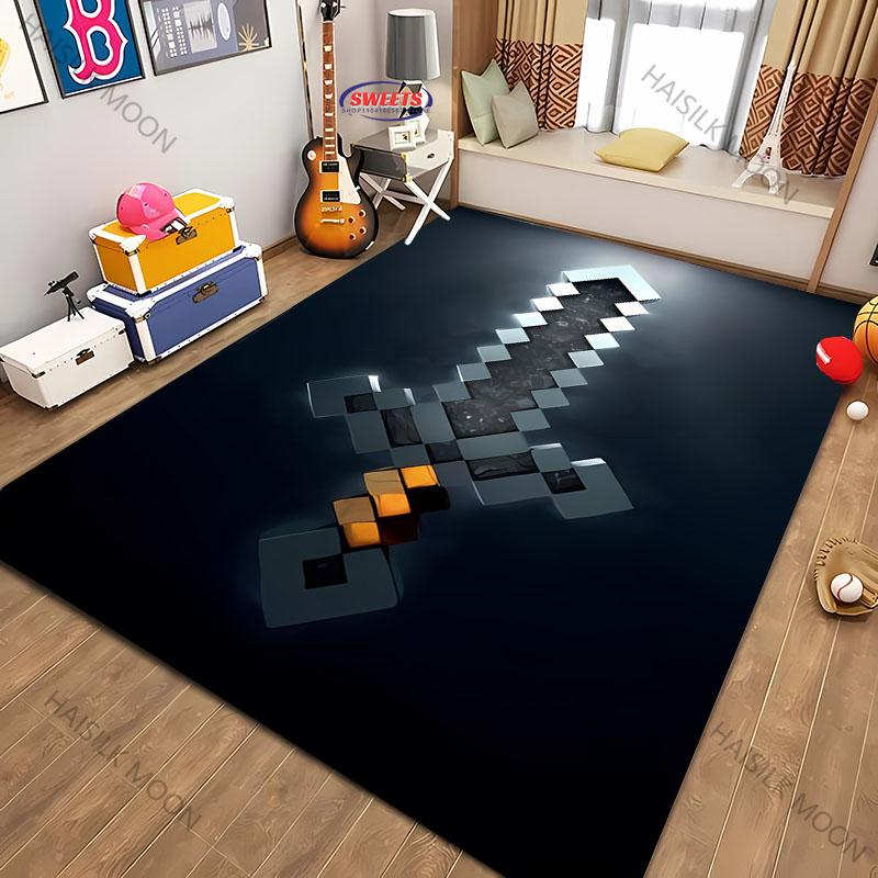 1PC Pixel Pattern Sword Printed Carpet Computer Room Game Room Non-slip Decorative Mat Livingroom Bedroom Office Large Area Rug