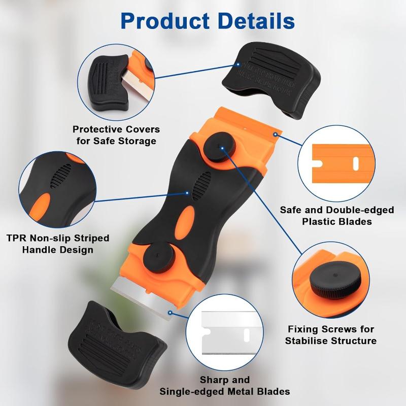 21pcs Razor Blade Scraper Double Edge Razor Scraper Remover Tool with Razor Blades for Labels Stickers Decals Removal Tint Vinyl