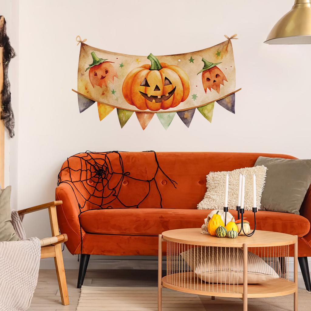Halloween Pumpkin Flag Spooky Wall Decals Waterproof Pumpkin All Saints Furniture Stickers Peel And Stick Festival Wallpaper