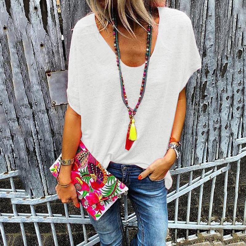 BITCED Women's Fashion Casual Solid Color Print Short Sleeve Blouses & Shirts