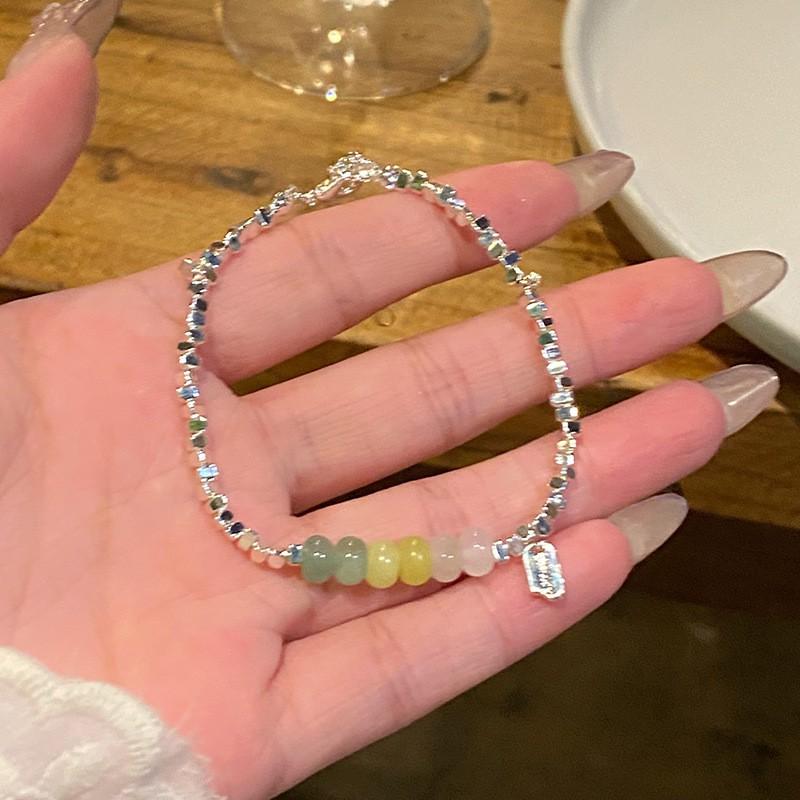 Womens Delicate Alloy Bracelet With Crystal Beads Pearl Charms Layered Stackable Jewelry Sweet Style