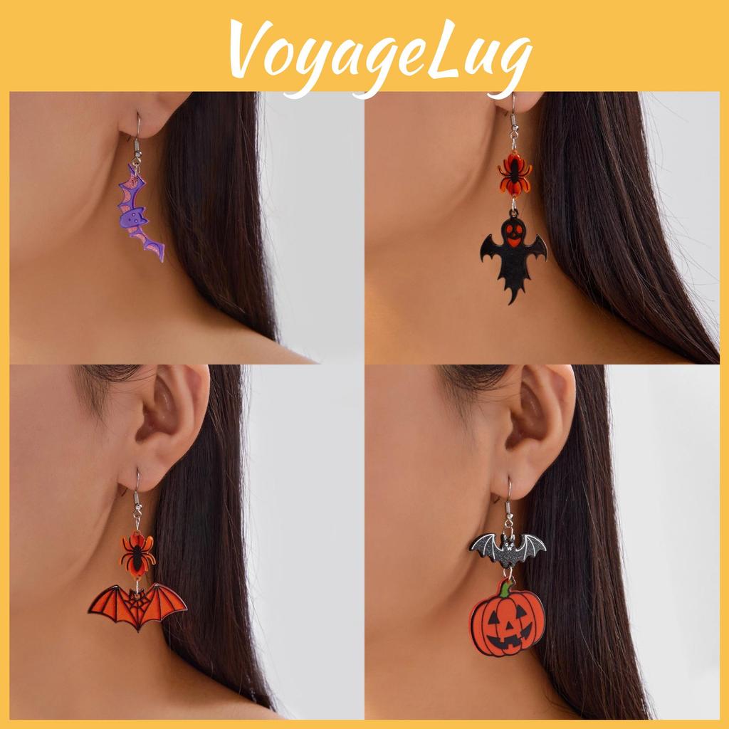 Halloween Bat Pumpkin Ghost Acrylic Earrings With Asymmetrical Animal Design For Festive Wear