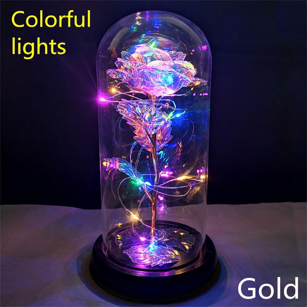 

Новая Светодиодная Лампа на Батарейках Домашнее Украшение Стабилизированные Розы Золотая Фольга Цветок Искусственная Вечная Роза gold-Colorful lights