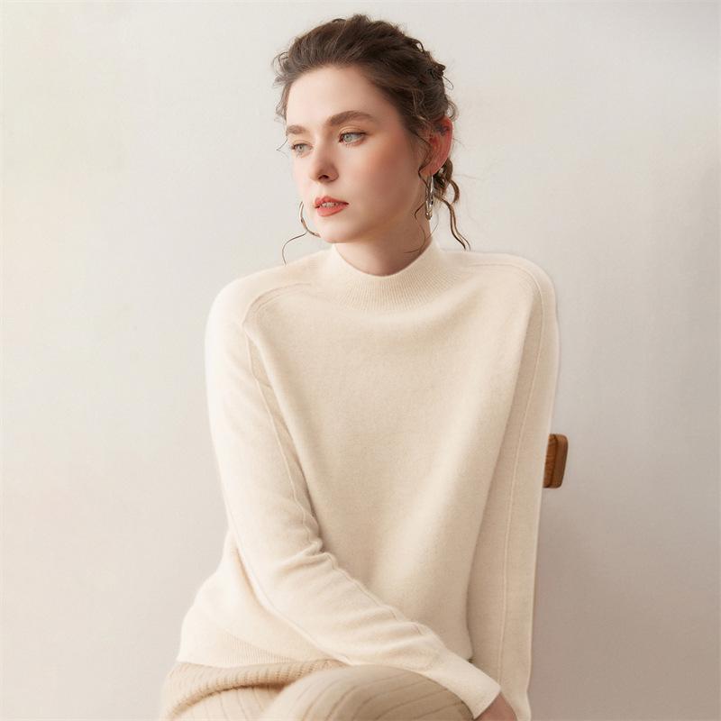 Lekasha Cashmere Brushed Knit Sweater - Half-High Neck Base Layer for Autumn/Winter