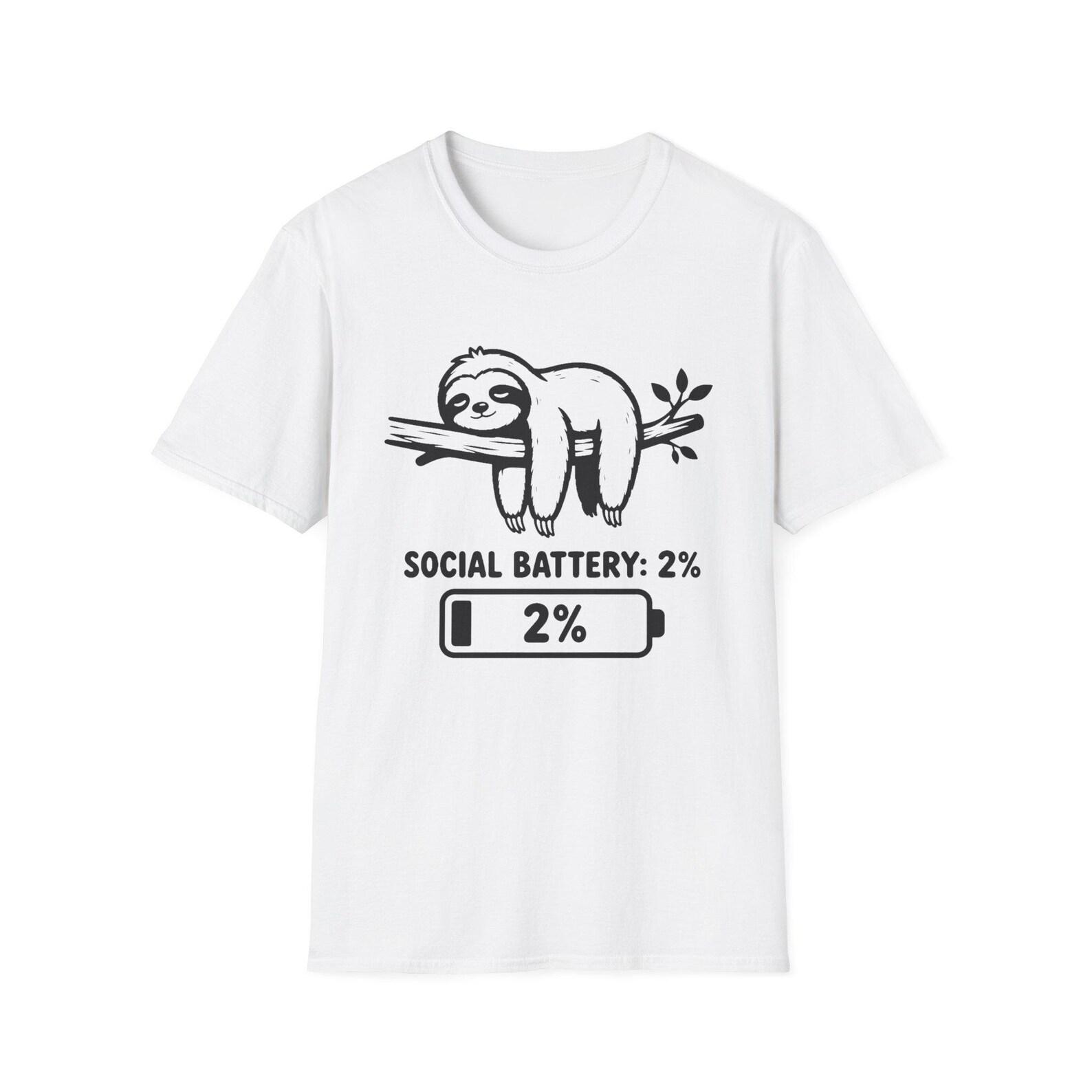 Funny Sloth T-Shirt, Social Battery 2% Tee, Sarcastic Introvert Shirt, Tired AF Gift, Aesthetic Streetwear S