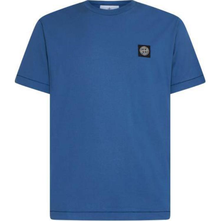 Stone Island FW24 Solid Color Crew Neck Casual Compass Logo Short Sleeve T-Shirt Men T-Shirt Blue 811524113-V0024 XL