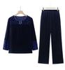 2pcs Pants Suit Autumn Women's Loose Plus-size Velvet Blouse High-waist Velvet Pants Two-piece Set
