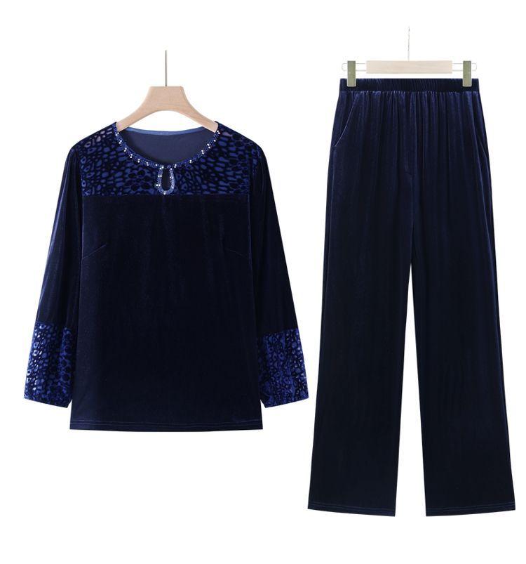 2pcs Pants Suit Autumn Women's Loose Plus-size Velvet Blouse High-waist Velvet Pants Two-piece Set