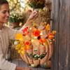 Wooden Pumpkin Door Hanging Sign with Flowers and Light, Fall Decor for Front Door Entryway, Battery Not Included