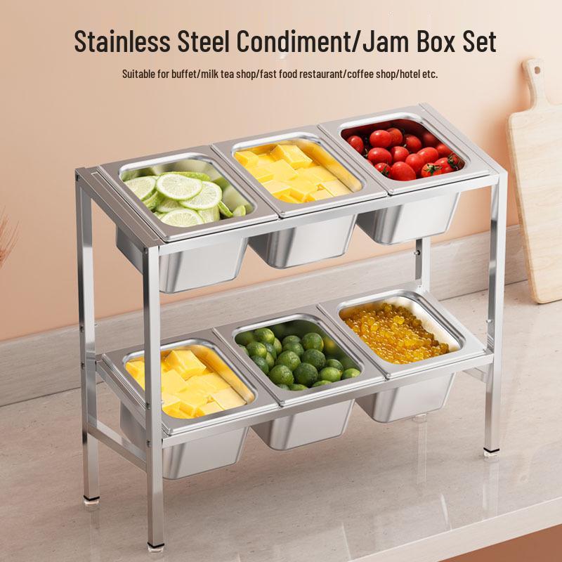 1/6 Double Layer Slanted Tray Rack with Lid for Milk Tea Shop Seasonings and Fruit Powders
