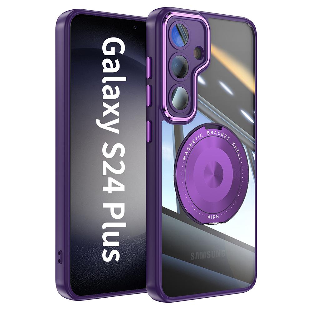 Pro Samsung Galaxy S24 Magnetické pouzdro PC+TPU Kryt na telefon s otočným kovovým stojánkem, Ochrana objektivu