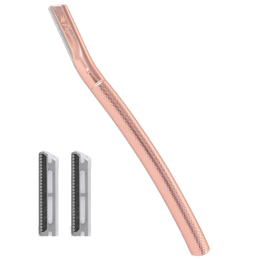 Kazakiri SilkEdge Facial Razor for Eyebrows and Downy with Safety Includes 2 Replacement for Men and Suitable for Sensitive Smooth Rose Gold Hair,