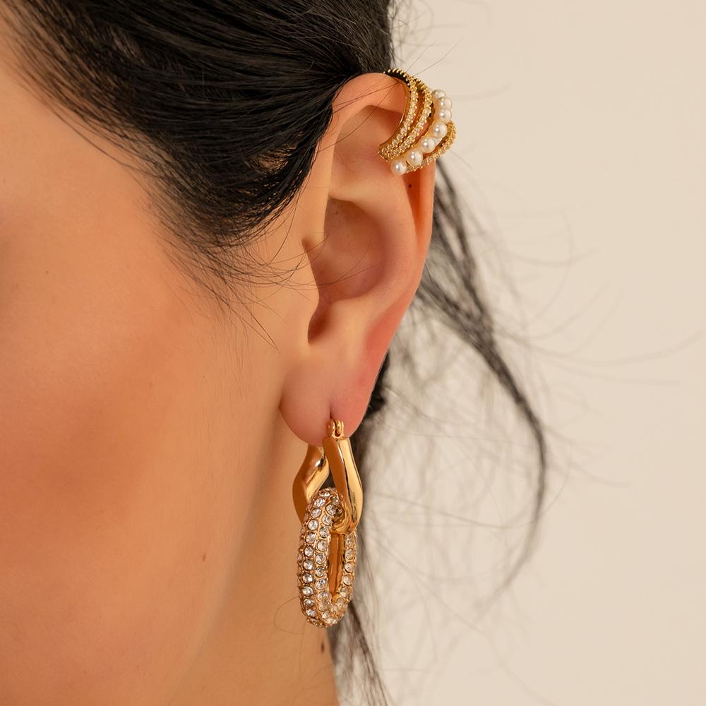 Classic Gold Plated Twisted Huggies Earrings with Full CZ Zirconia Geometric Oval Circle Charms Drop Dangle Earring Punk Jewelry