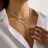 18k Gold Stainless Steel Sweater Necklace Niche Fringed Rhinestone Y-chain Accessories