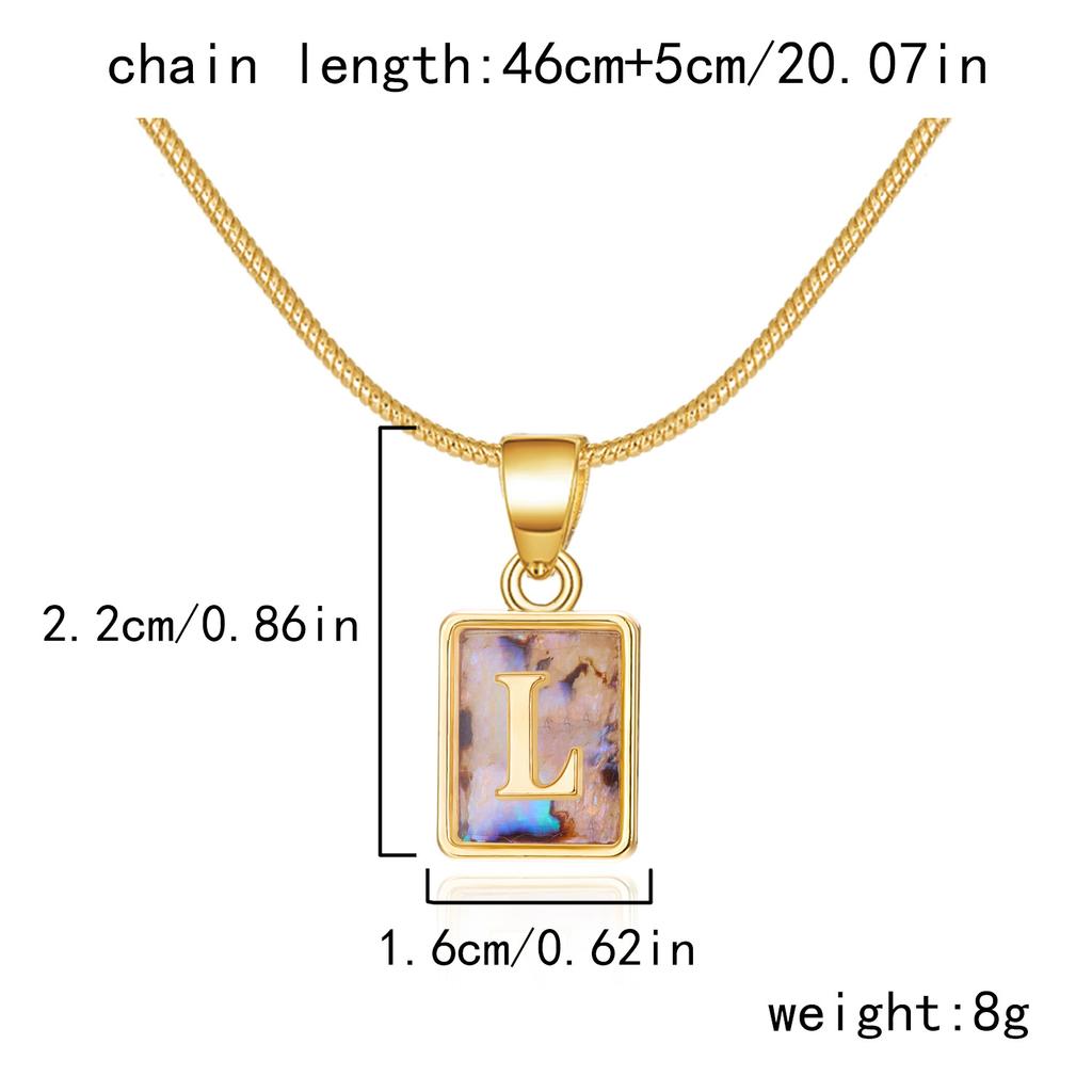 Colored Shell Luminous 26 Letter Square Brand Pendant Snake Bone Chain Necklace Couple Letter Necklace