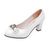 Single Shoes Women's Versatile Work High Heels Spring and Autumn Thick Heel Middle Heel Bow Patent Leather Nude Women's Rhinestone Single Leather Shoe