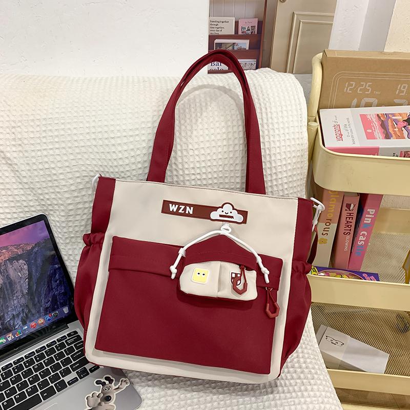 Student Handbag Women Color Block Crossbody Bag Large Capacity Classes Book Shoulder Bag with Coin Purse