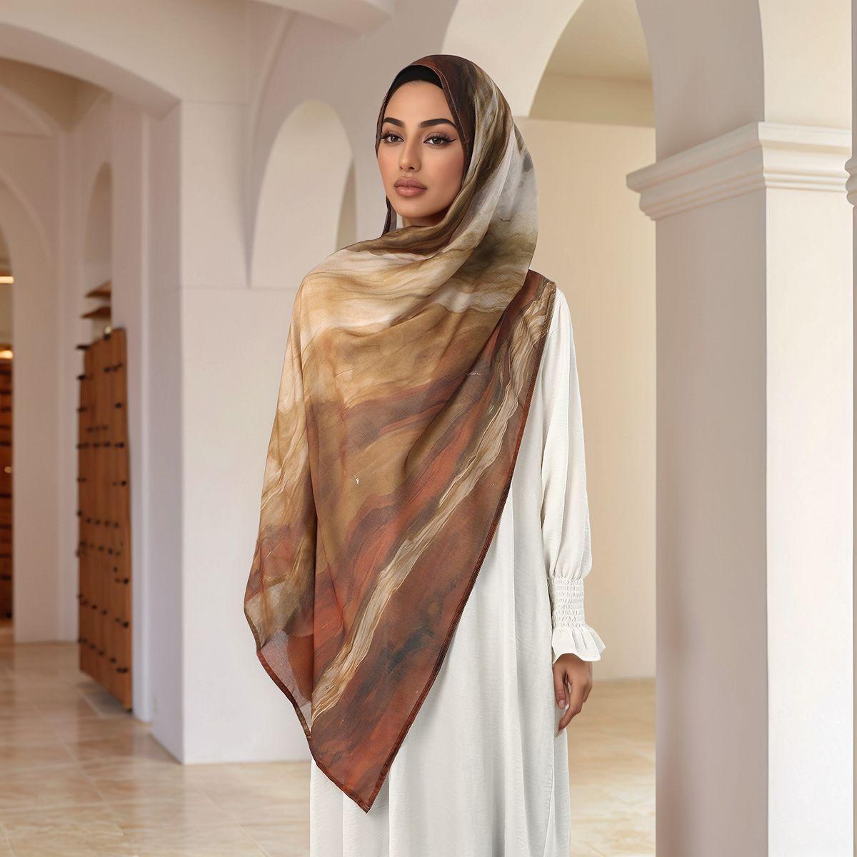 

Модный платок-хиджаб из модала и вискозы с принтом для женщин, мусульманские хиджабы, шали с цифровой печатью, исламский тюрбан, рамаданский головной платок, шарфы