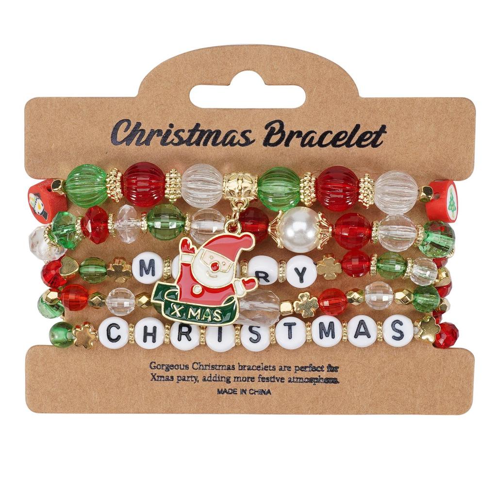 Christmas Charm Bracelet with Snowman, Tree, Santa, and Deer Pendants