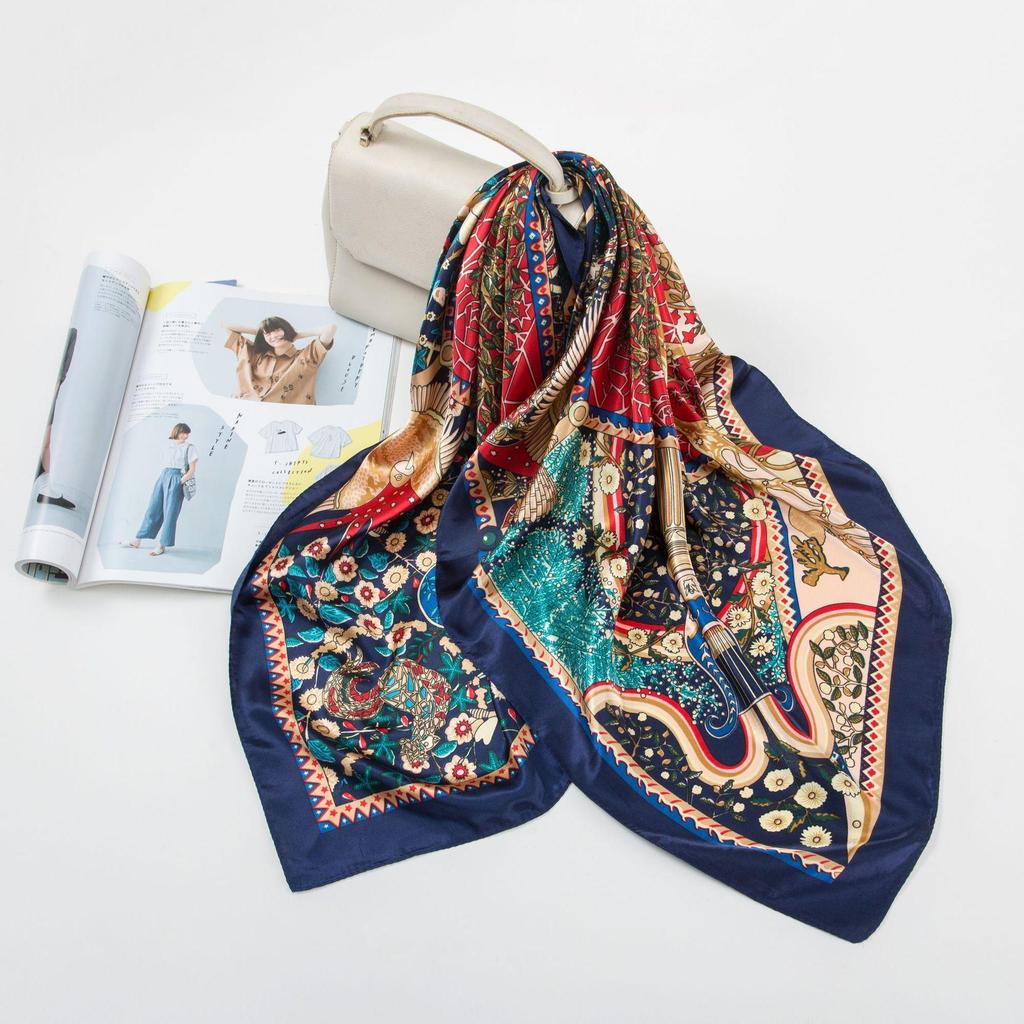 Simulation Silk 90cm Large Square Scarf Silk Scarf Female New 2026 Spring and Fall Models of Foreign Fashion Shirt Large Square Scarf Mother Scarf
