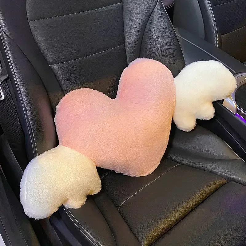 1pc Cute Cartoon Car Headrest Pillow Neck Support Pillow Love Heart Back Waist Pillow Seat Back Cushion Car Interior Decoration
